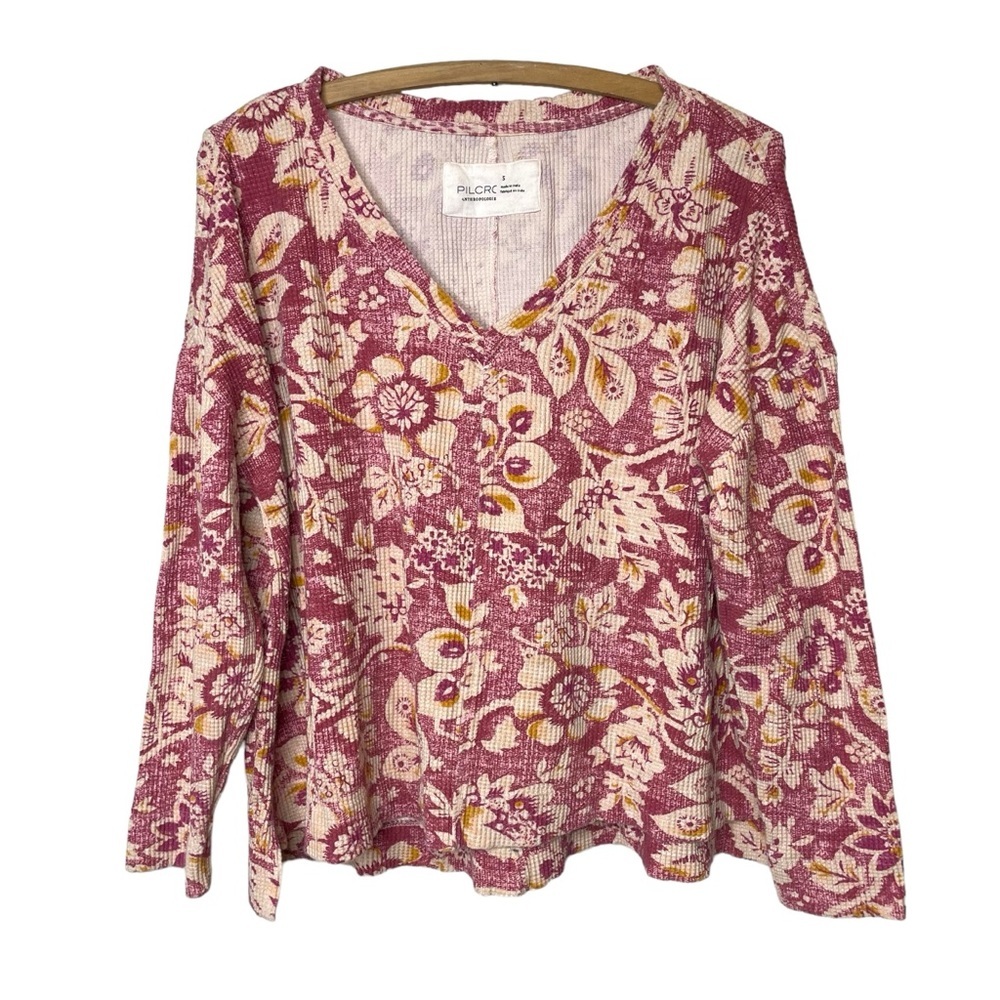 Anthropologie Pink Floral Thermal long sleeve small boxy pilcro